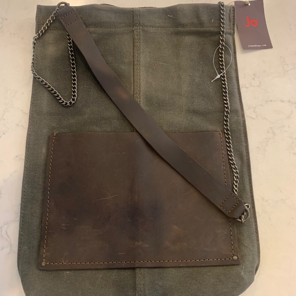Anthropologie JO Bag Industrial Canvas Distressed Leather Chain Satchel WAY COOL - Picture 8 of 14